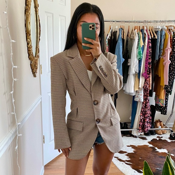 Zara Jackets & Blazers - Zara Woman Houndstooth Cinch Waist Blazer XS